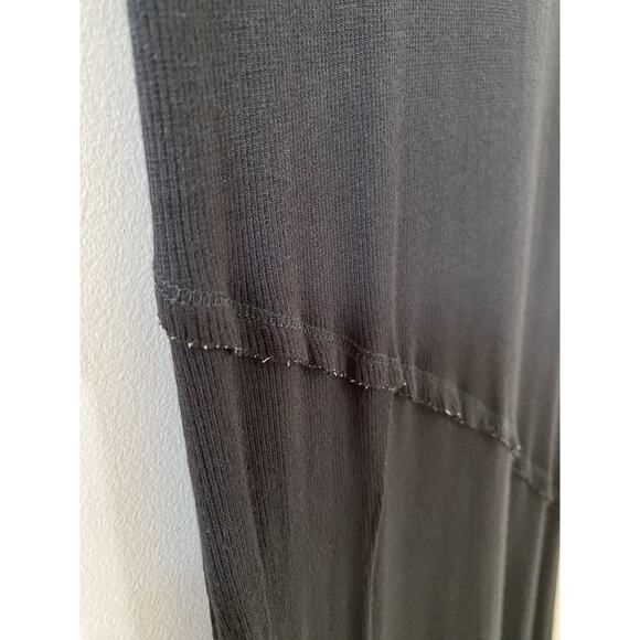 Greige Ribbed Minimalist Black Sleeveless Midi Dress Raw Edge Diagonal Hem LARGE - Picture 7 of 12